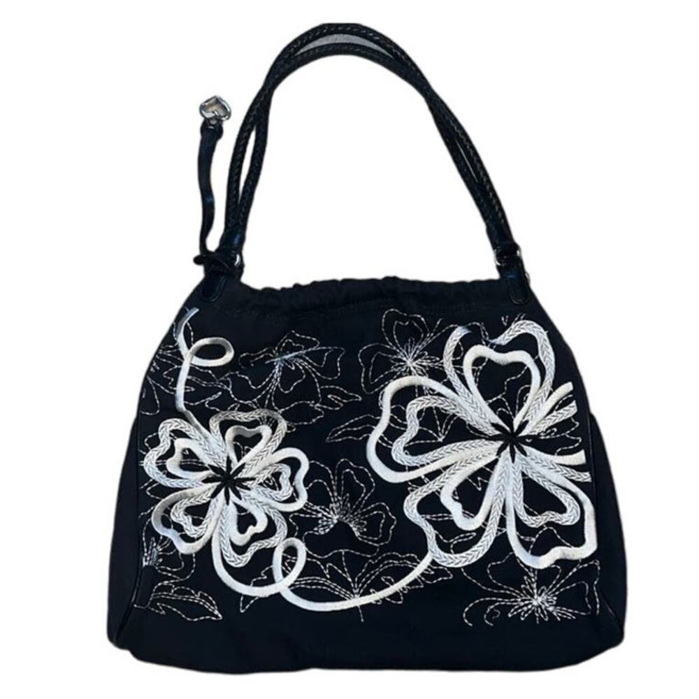 Black Floral Embroidered Shoulder Bag